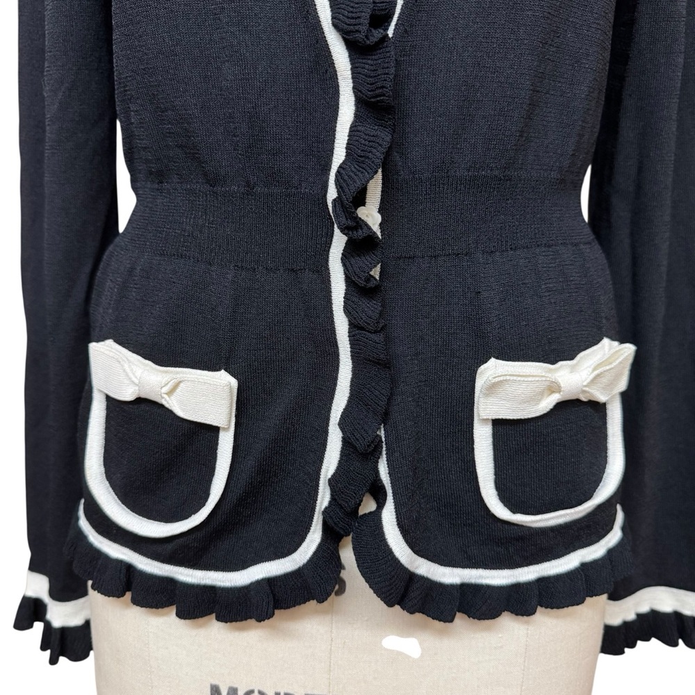 Vintage Cache Knit Cardigan Top Black White Size L Ruffle Fairy Y2K Coquette - Picture 3 of 13
